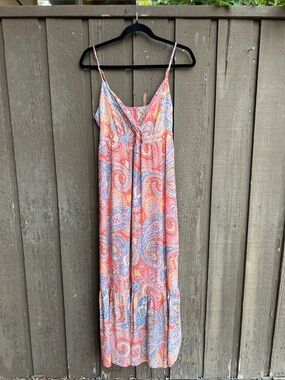 Molly Bracken Coral and Blue Paisley Maxi Dress